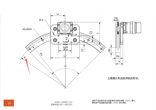 AMS(亞母斯）產(chǎn)品FDK圓弧齒輪導(dǎo)軌的半徑是內(nèi)圓弧還是外圓弧的半徑？